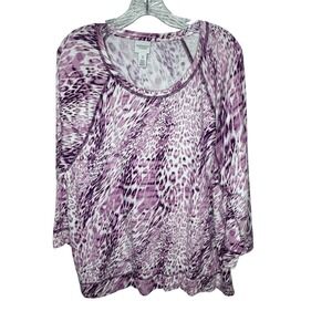 Chico's WEEKENDS BY CHICOS Womens Size 3 Purple Animal Print 3/4 Sleeve Top
